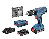 Bosch Professional 18V System GSB 18V-21 - Taladro percutor a batería (55 Nm, 1800 rpm, 2 baterías...